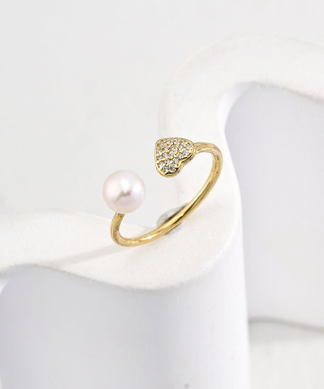 Heart Cubic Zirconia and Pearl Open Ring - floysun