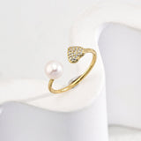 Heart Cubic Zirconia and Pearl Open Ring - floysun