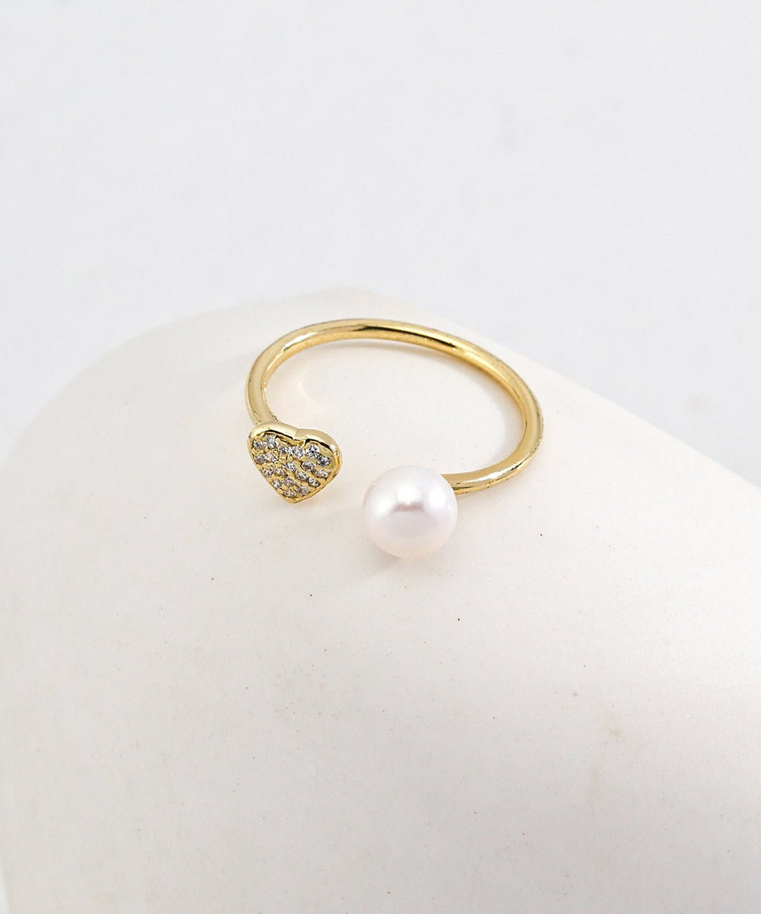 Heart Cubic Zirconia and Pearl Open Ring - floysun