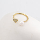 Heart Cubic Zirconia and Pearl Open Ring - floysun