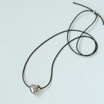 Heart - shaped Black Leather Drawstring Pendant Necklace - floysun