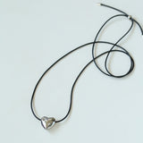 Heart - shaped Black Leather Drawstring Pendant Necklace - floysun