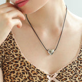 Heart - shaped Black Leather Drawstring Pendant Necklace - floysun