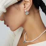 Heart Stitching Collection Sterling Silver Heart Pearl Earrings - floysun