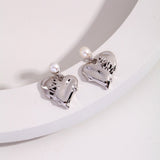 Heart Stitching Collection Sterling Silver Heart Pearl Earrings - floysun