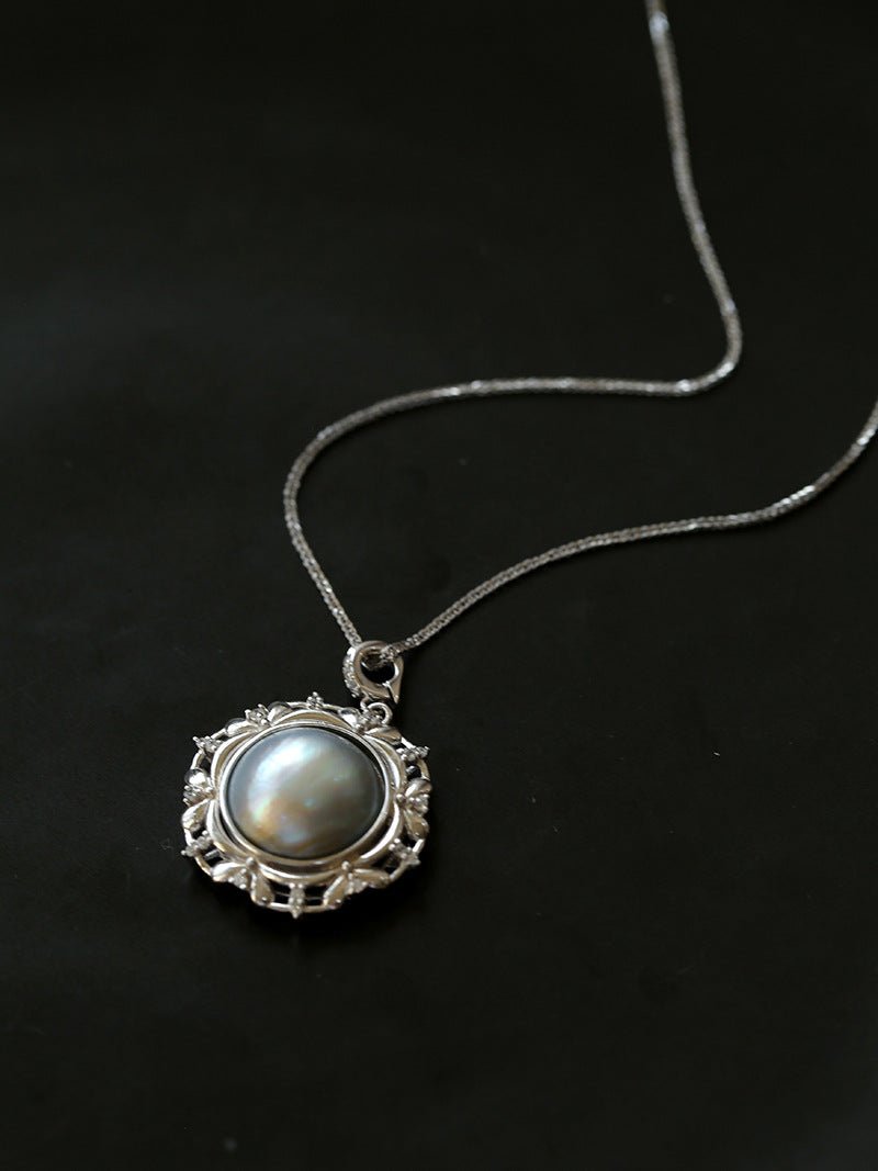 Hollow Sea Mapei Pearl Pendant Sterling Silver Necklace - floysun