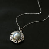 Hollow Sea Mapei Pearl Pendant Sterling Silver Necklace - floysun