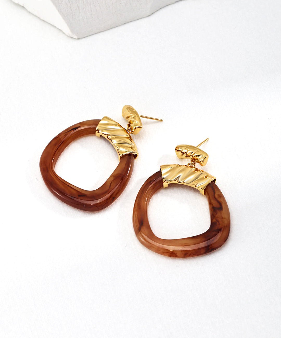 Hoop - shaped Brown Resin Drop Stud Earrings - floysun