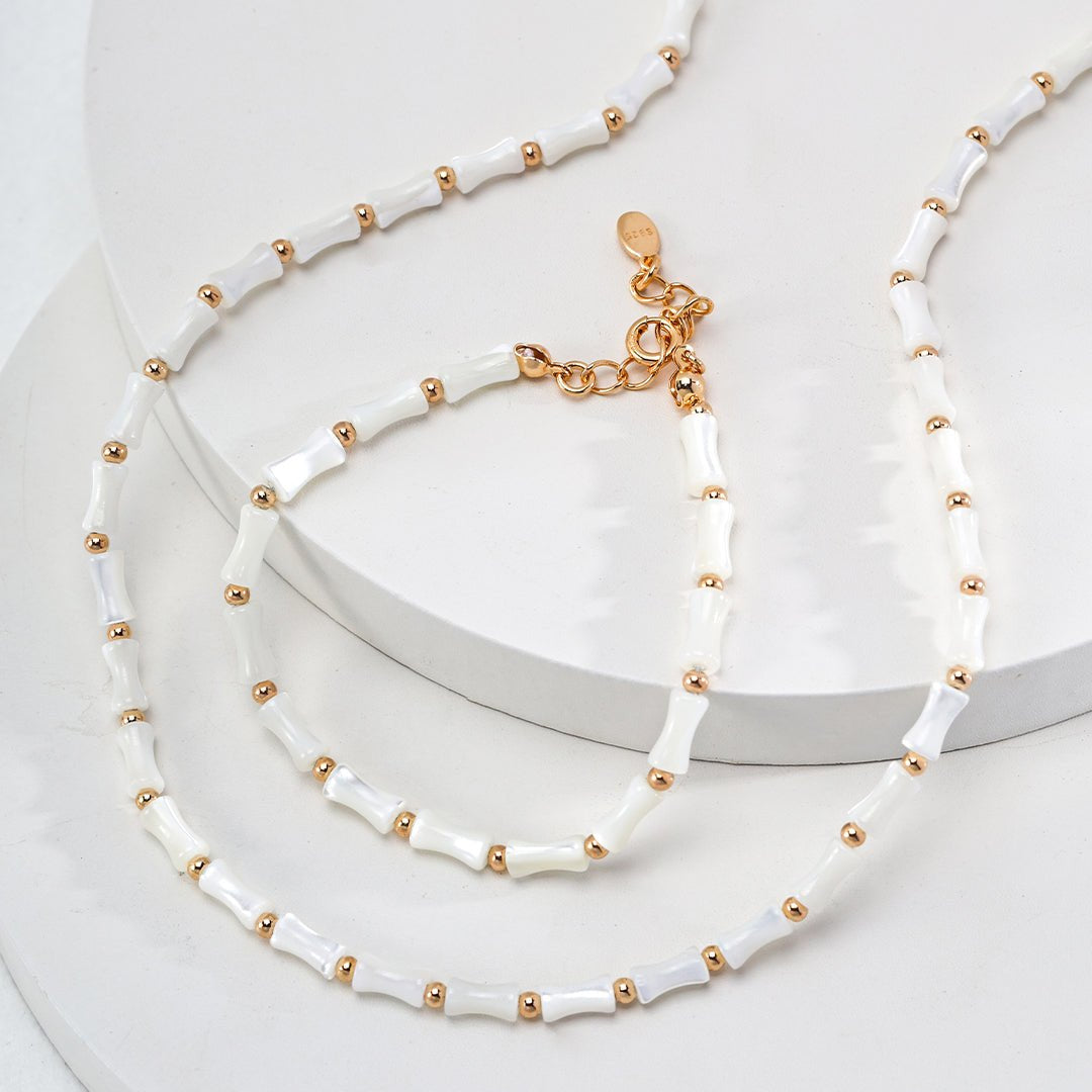 Horseshoe Mother-of-Pearl Mini Gold Bead Bracelet - floysun