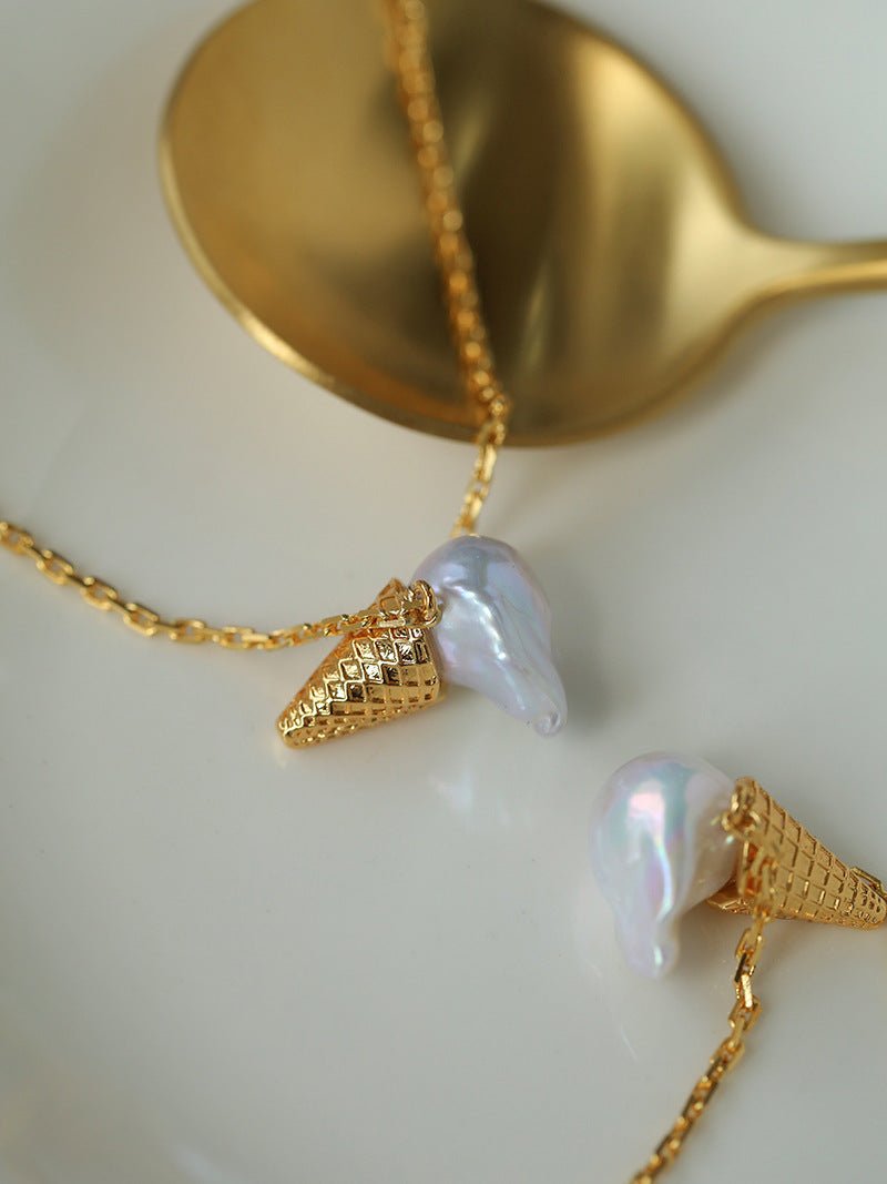 Ice Cream Baroque Pearl Chain Pendant Necklace - floysun