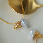 Ice Cream Baroque Pearl Chain Pendant Necklace - floysun