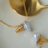 Ice Cream Baroque Pearl Chain Pendant Necklace - floysun