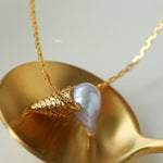 Ice Cream Baroque Pearl Chain Pendant Necklace - floysun