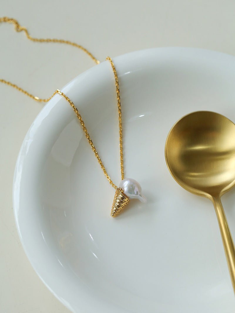 Ice Cream Baroque Pearl Chain Pendant Necklace - floysun