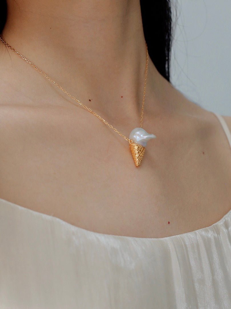 Ice Cream Baroque Pearl Chain Pendant Necklace - floysun