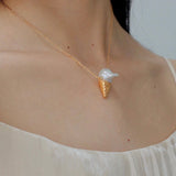 Ice Cream Baroque Pearl Chain Pendant Necklace - floysun