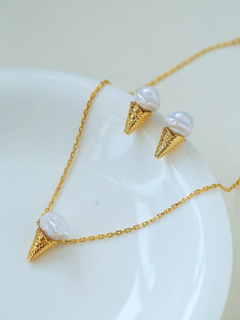 Ice Cream Baroque Pearl Chain Pendant Necklace - floysun