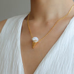 Ice Cream Baroque Pearl Chain Pendant Necklace - floysun