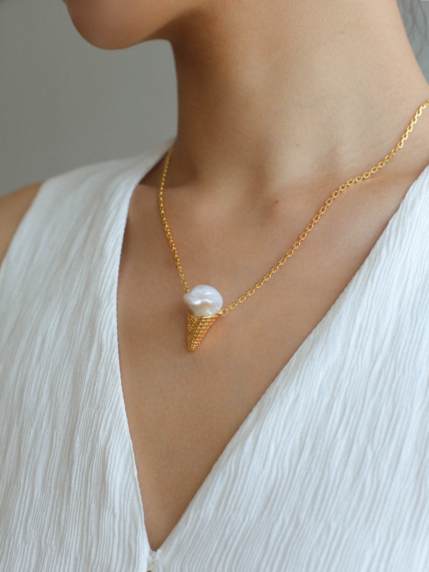 Ice Cream Baroque Pearl Chain Pendant Necklace - floysun