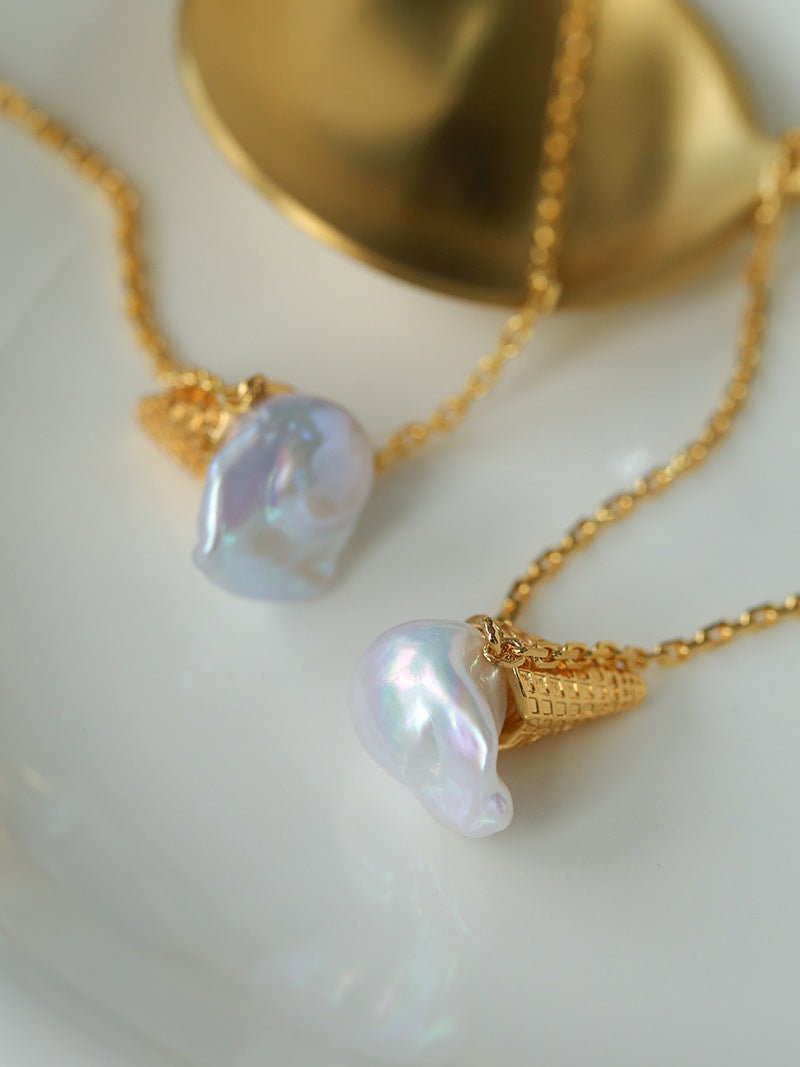 Ice Cream Baroque Pearl Chain Pendant Necklace - floysun