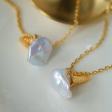 Ice Cream Baroque Pearl Chain Pendant Necklace - floysun