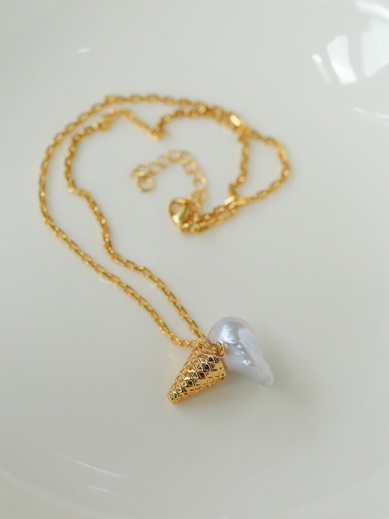 Ice Cream Baroque Pearl Chain Pendant Necklace - floysun