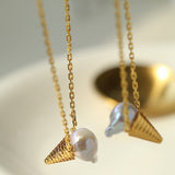 Ice Cream Baroque Pearl Chain Pendant Necklace - floysun