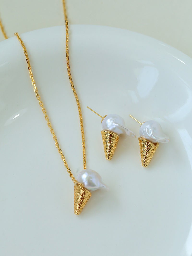 Ice Cream Baroque Pearl Chain Pendant Necklace - floysun