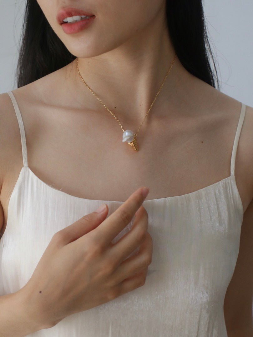 Ice Cream Baroque Pearl Chain Pendant Necklace - floysun