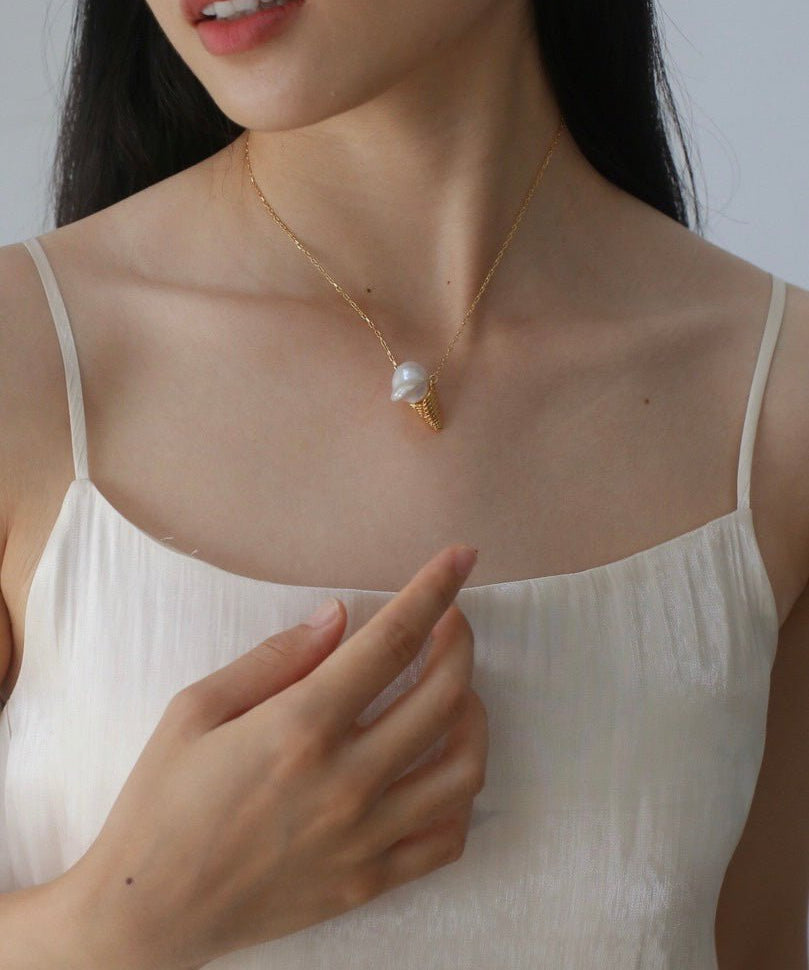 Ice Cream Baroque Pearl Chain Pendant Necklace - floysun