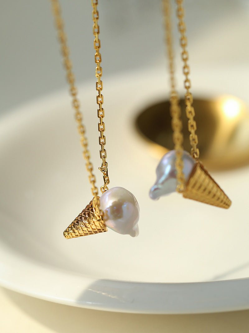 Ice Cream Baroque Pearl Chain Pendant Necklace - floysun