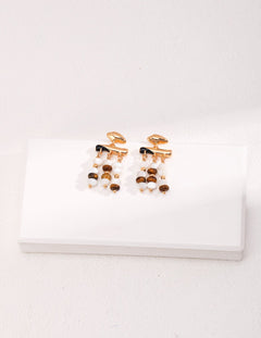 Interwoven Mother of Pearl and Tiger's Eye Drop Earrings - floysun