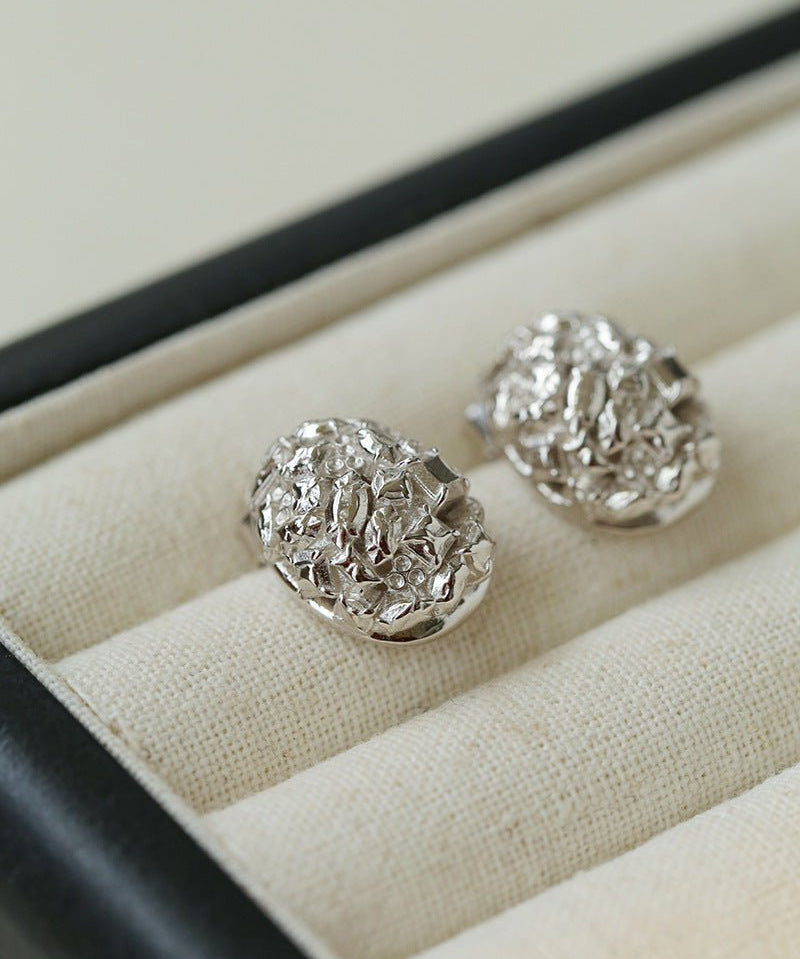 Intricate Design Starry Egg - Shaped Sterling Silver Stud Earrings - floysun