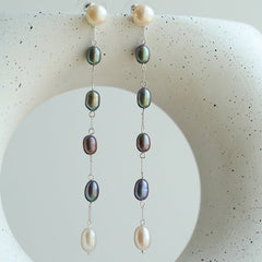 Iridescent Pearl Two - Tone Long Dangle Earrings - floysun