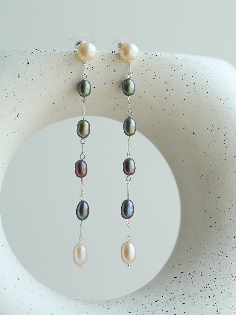 Iridescent Pearl Two-Tone Long Dangle Earrings - floysun