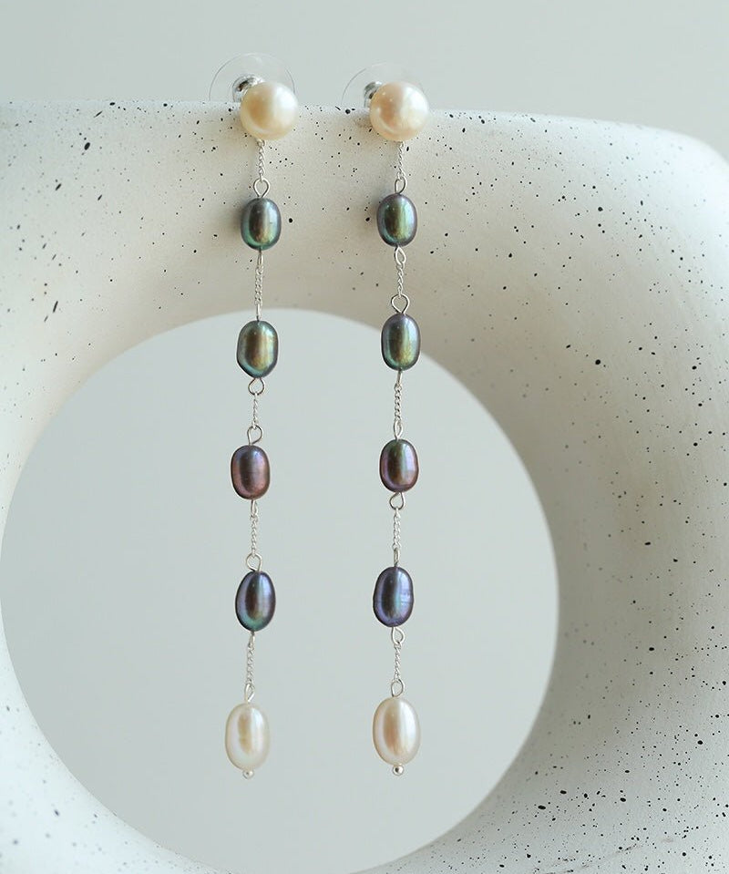 Iridescent Pearl Two-Tone Long Dangle Earrings - floysun