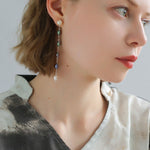 Iridescent Pearl Two-Tone Long Dangle Earrings - floysun