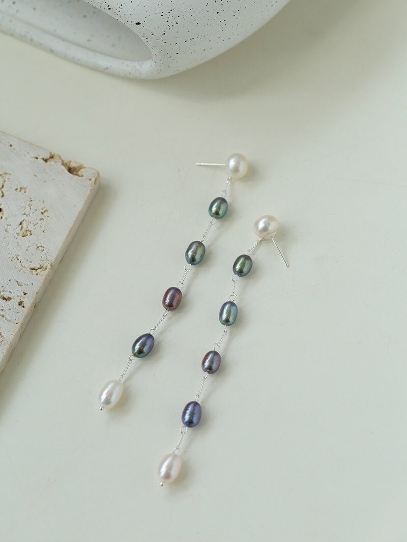 Iridescent Pearl Two-Tone Long Dangle Earrings - floysun