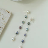 Iridescent Pearl Two-Tone Long Dangle Earrings - floysun