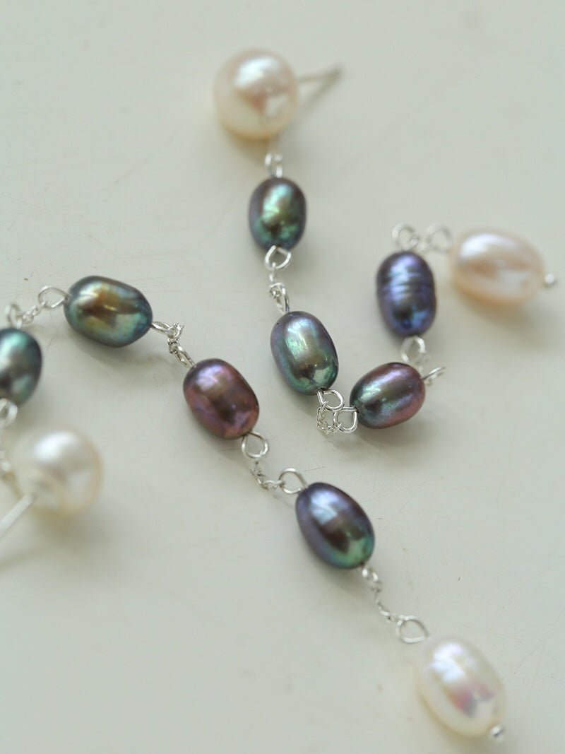 Iridescent Pearl Two-Tone Long Dangle Earrings - floysun