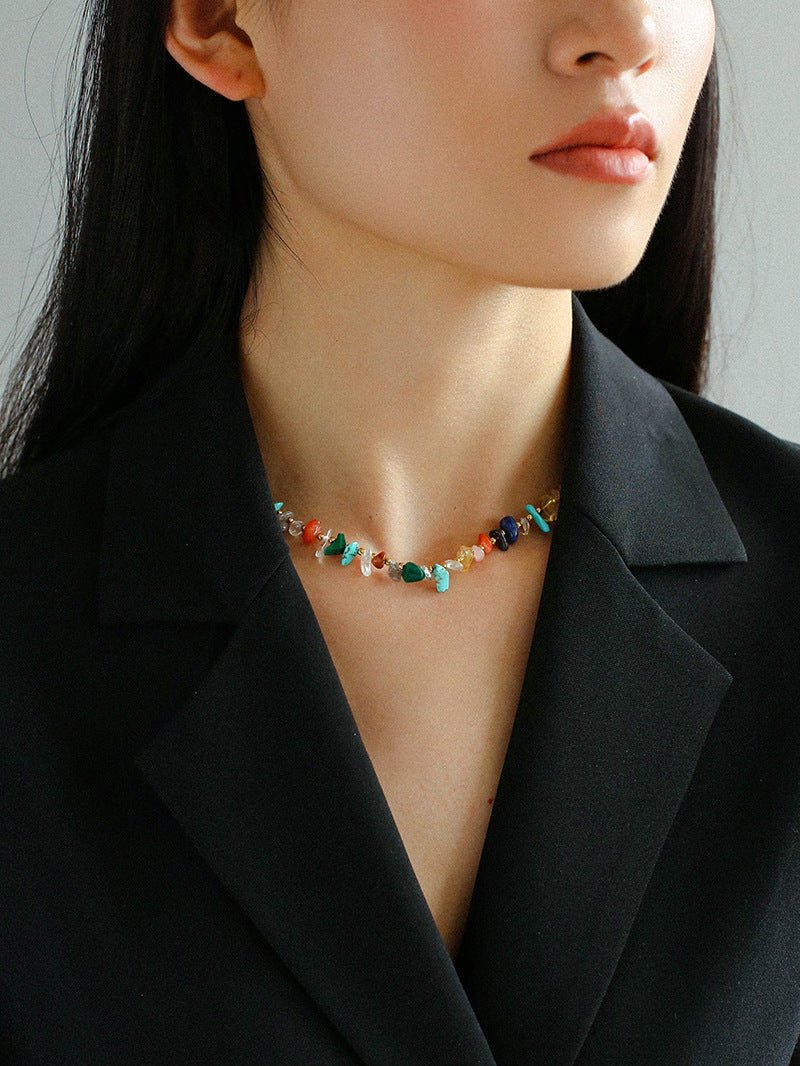 Irregular Colored Stone Natural Stone Bead Necklace - floysun