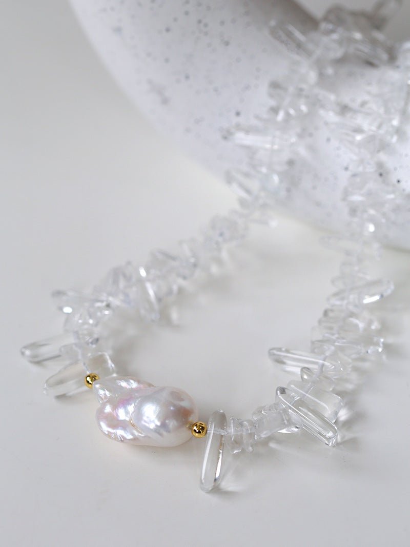 Irregular Crystal Baroque Pearl Necklace - floysun