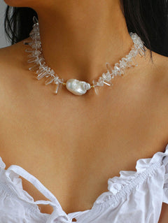 Irregular Crystal Baroque Pearl Necklace - floysun