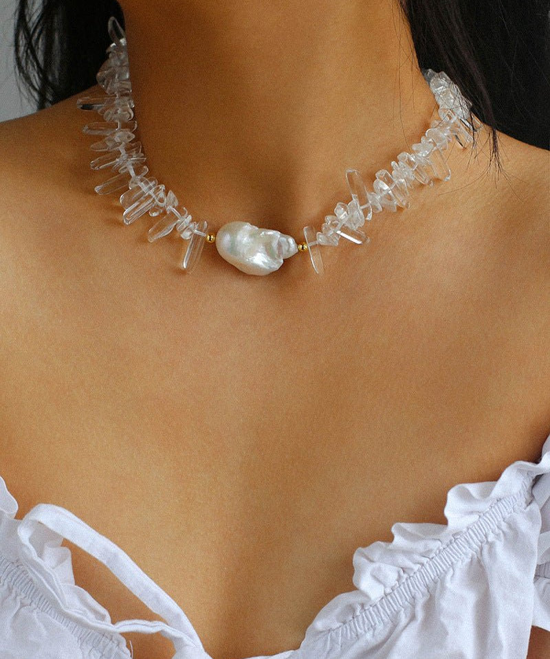 Irregular Crystal Baroque Pearl Necklace - floysun