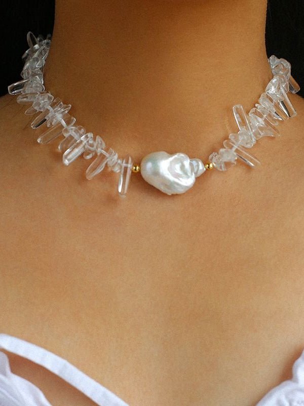 Irregular Crystal Baroque Pearl Necklace - floysun