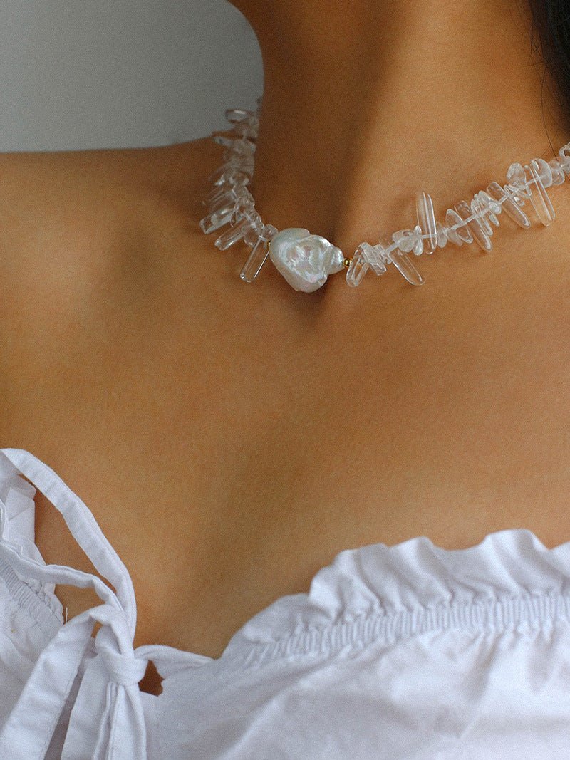 Irregular Crystal Baroque Pearl Necklace - floysun