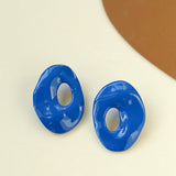 Irregular Geometric Oval Hollow Blue Enamel Earrings - floysun