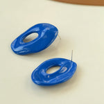 Irregular Geometric Oval Hollow Blue Enamel Earrings - floysun