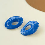 Irregular Geometric Oval Hollow Blue Enamel Earrings - floysun