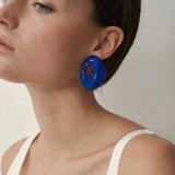 Irregular Geometric Oval Hollow Blue Enamel Earrings - floysun